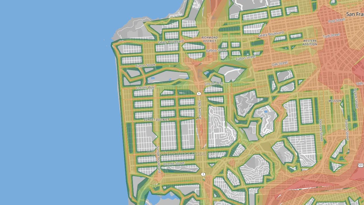 94122, CA Map of Noise Levels in 94122