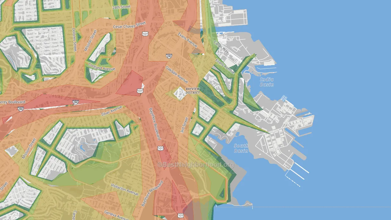 94124, CA Map of Noise Levels in 94124