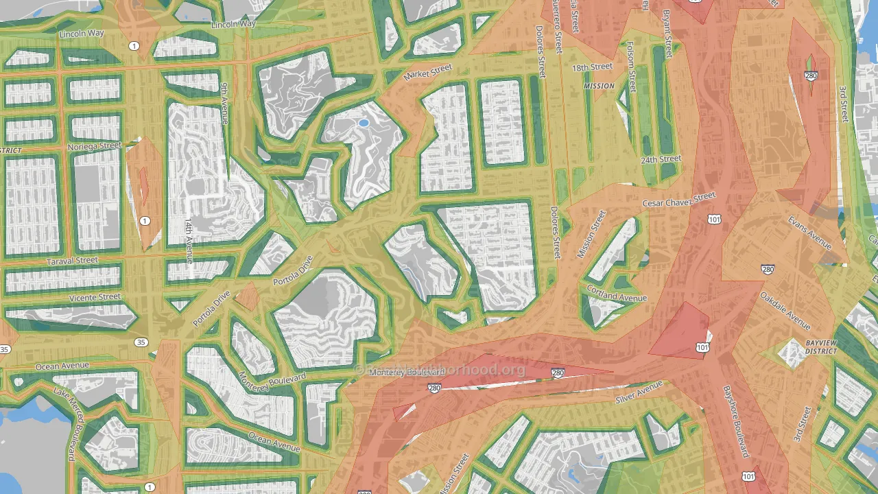 94131, CA Map of Noise Levels in 94131