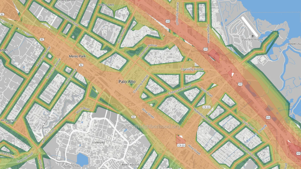 94301, CA Map of Noise Levels in 94301