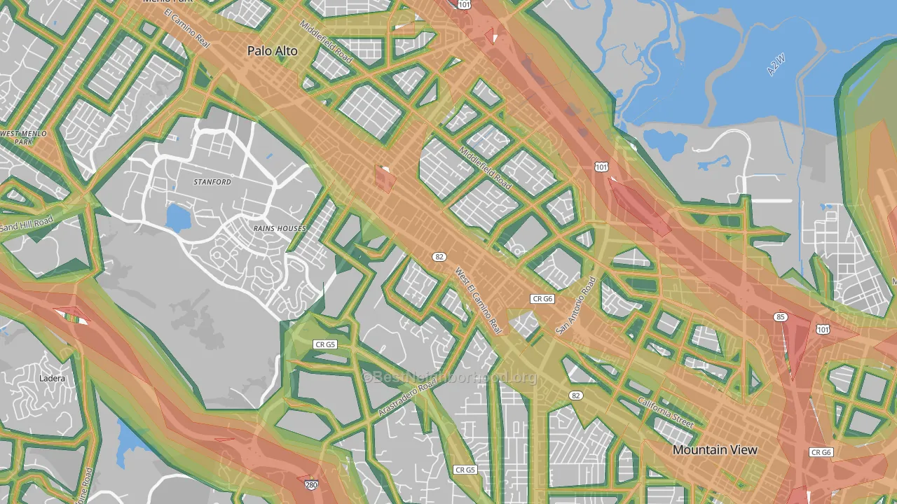 94306, CA Map of Noise Levels in 94306