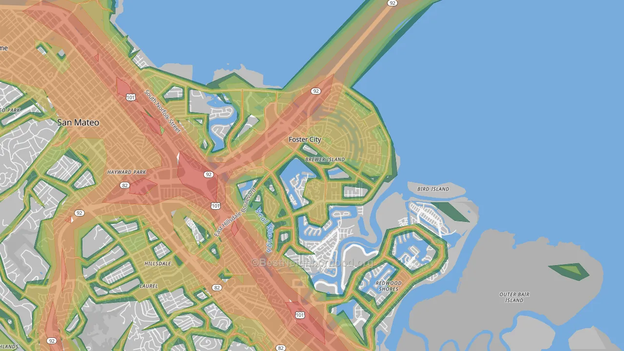 94404, CA Map of Noise Levels in 94404