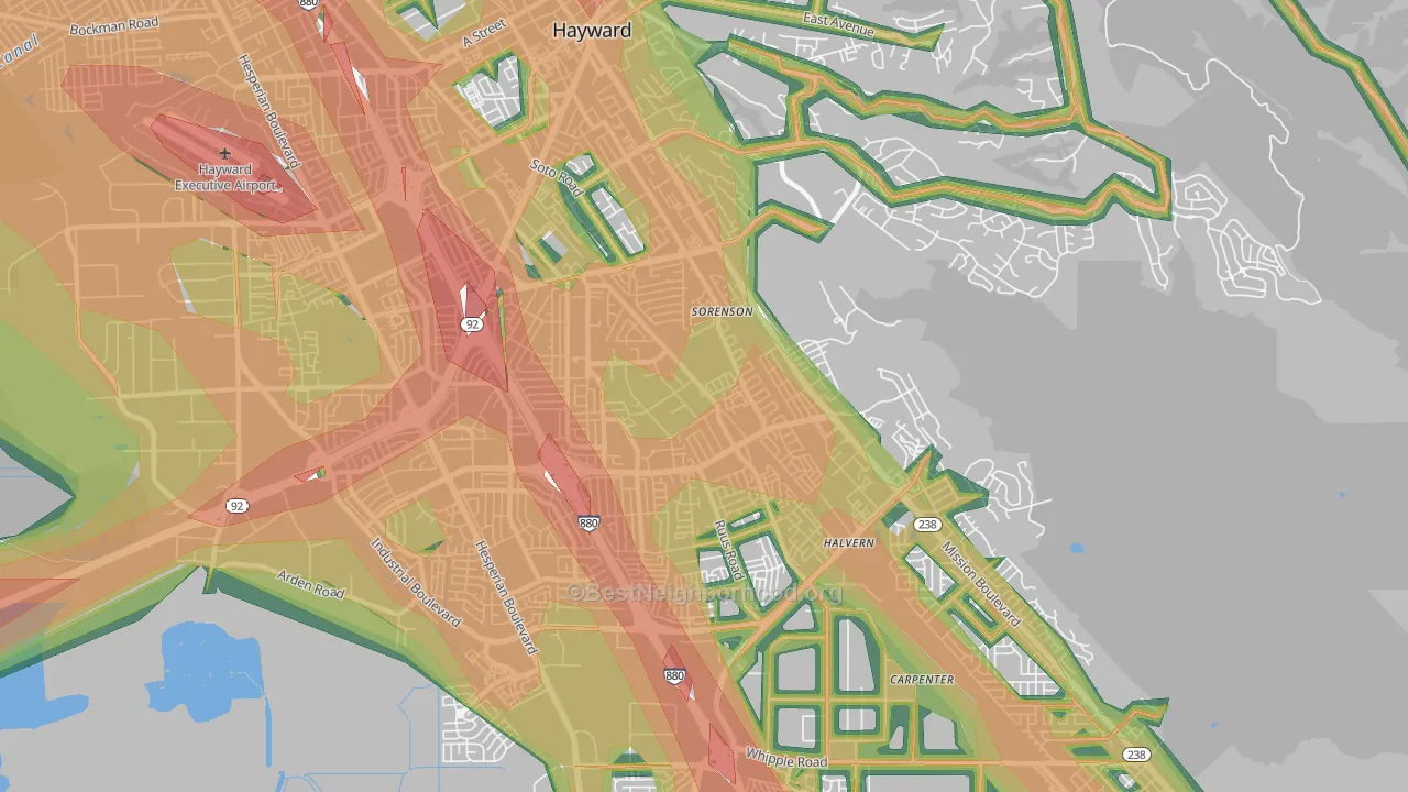 94544, CA Map of Noise Levels in 94544