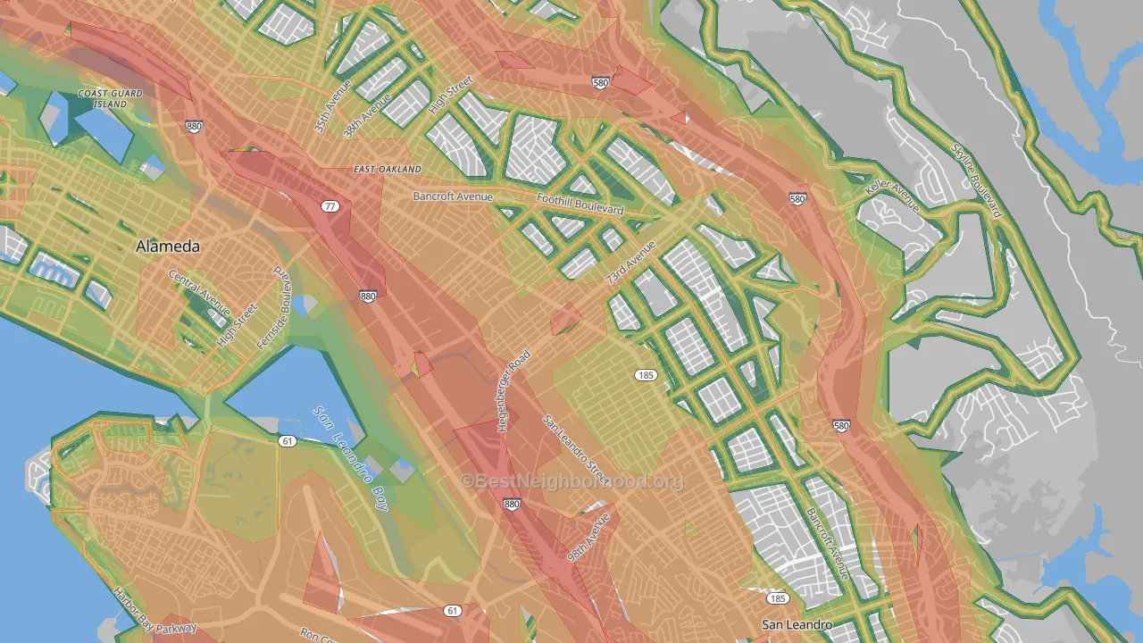 94621, CA Map of Noise Levels in 94621