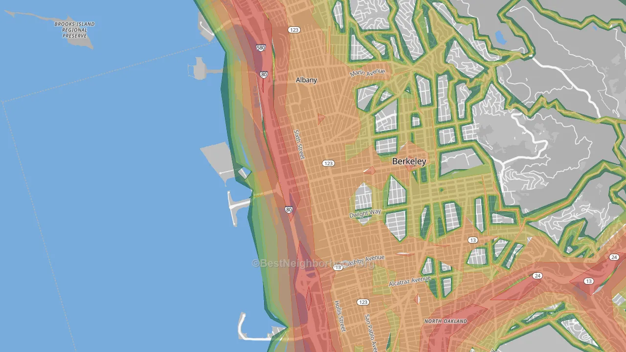 94710, CA Map of Noise Levels in 94710