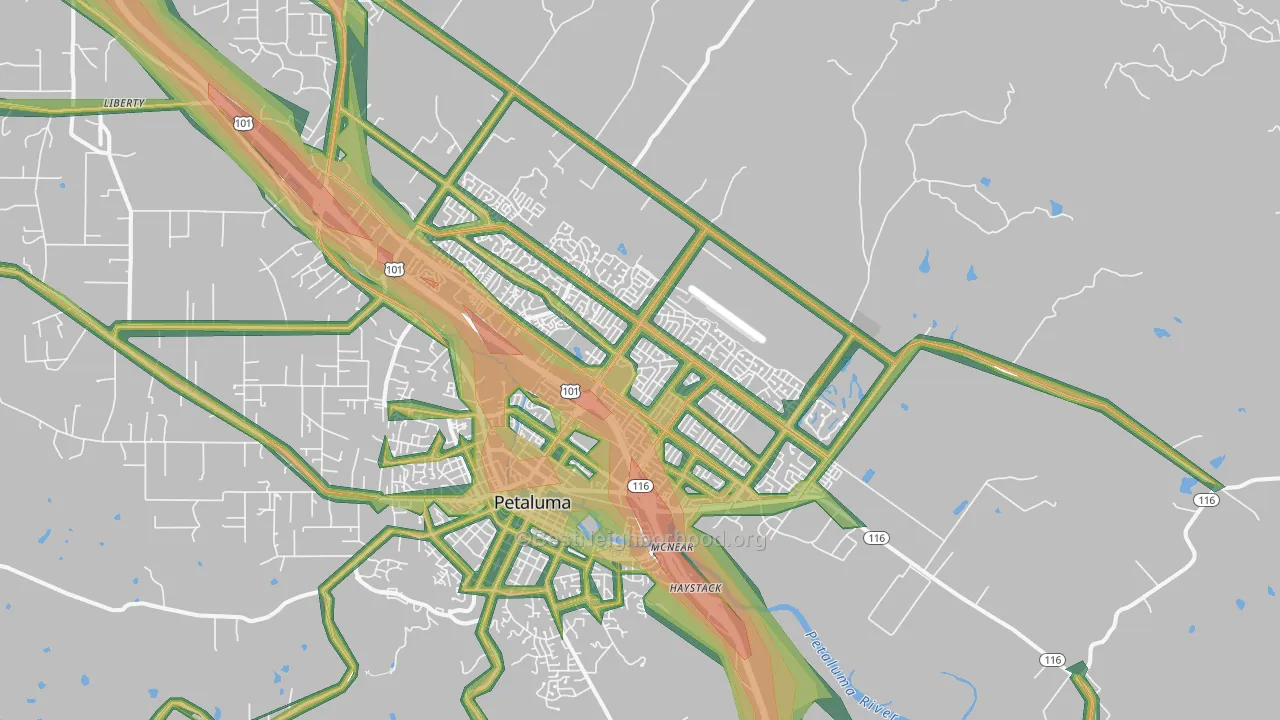 94954, CA Map of Noise Levels in 94954