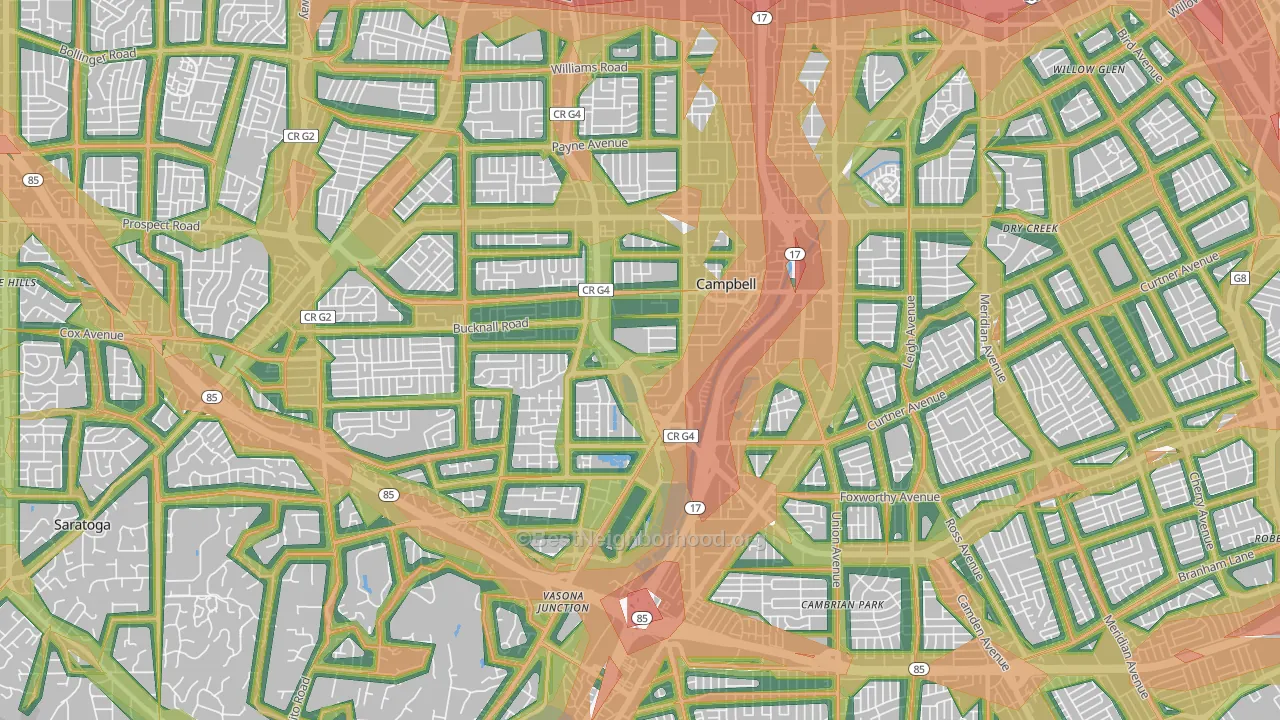 95008, CA Map of Noise Levels in 95008