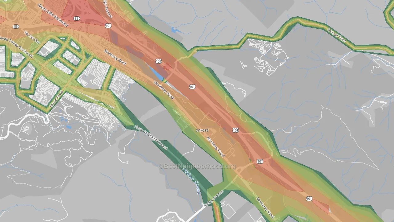 95013, CA Map of Noise Levels in 95013