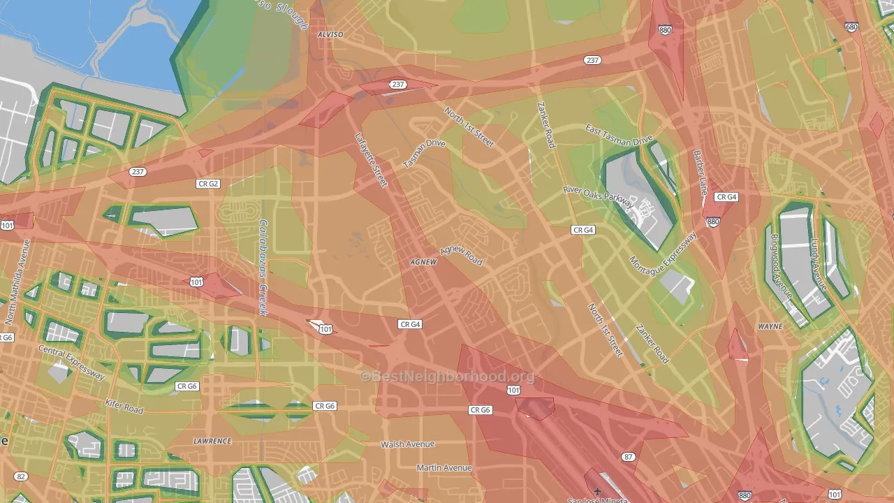 95054, CA Map of Noise Levels in 95054