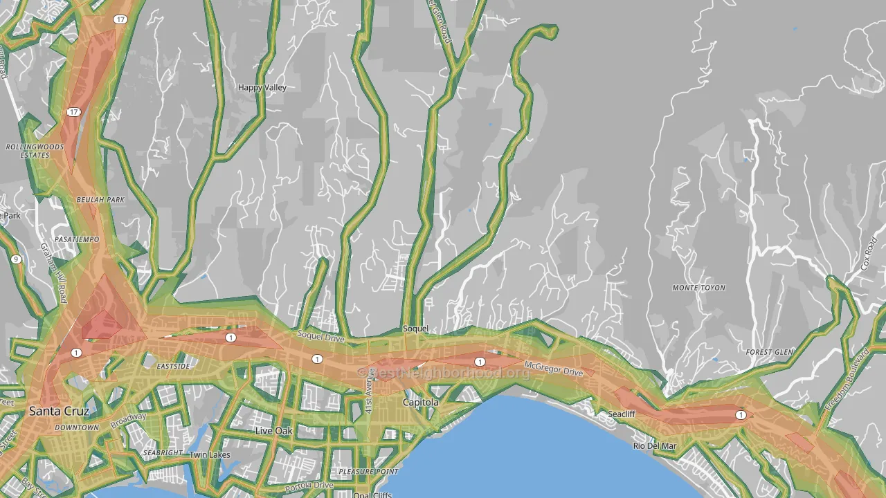95073, CA Map of Noise Levels in 95073