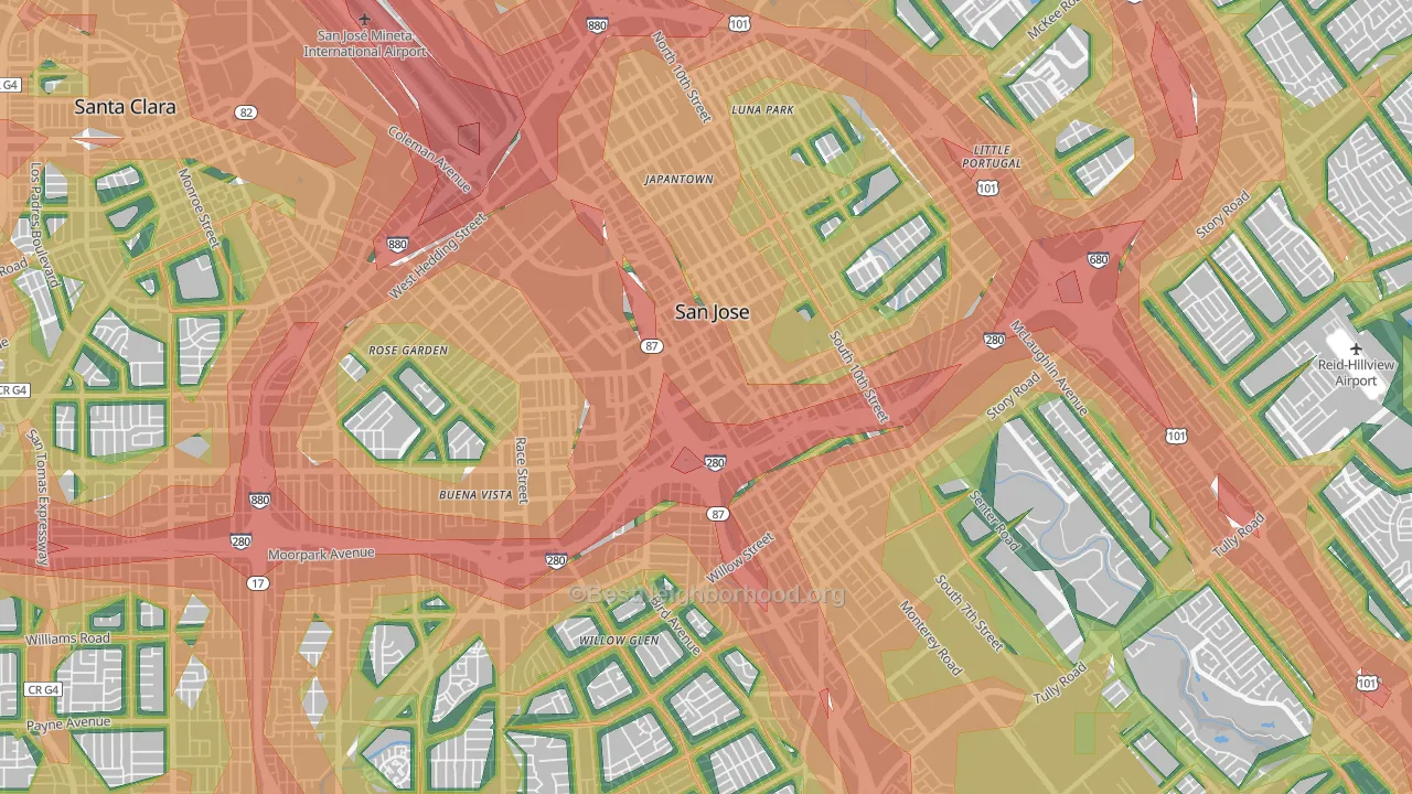 95110, CA Map of Noise Levels in 95110