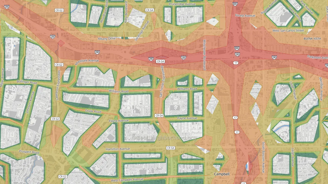 95117, CA Map of Noise Levels in 95117