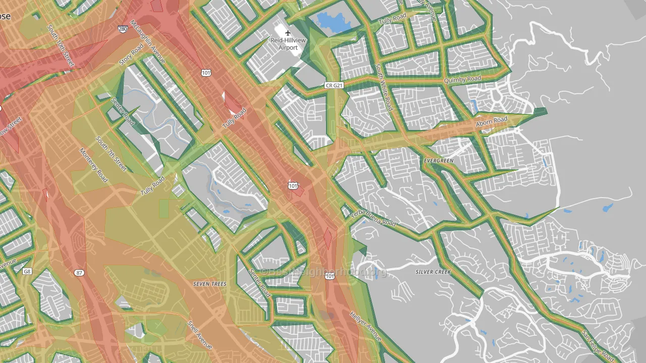 95121, CA Map of Noise Levels in 95121