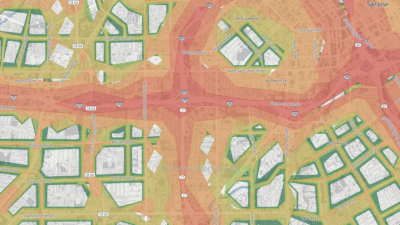 95128, CA Map of Noise Levels in 95128