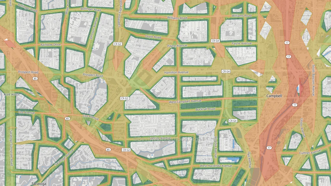 95130, CA Map of Noise Levels in 95130