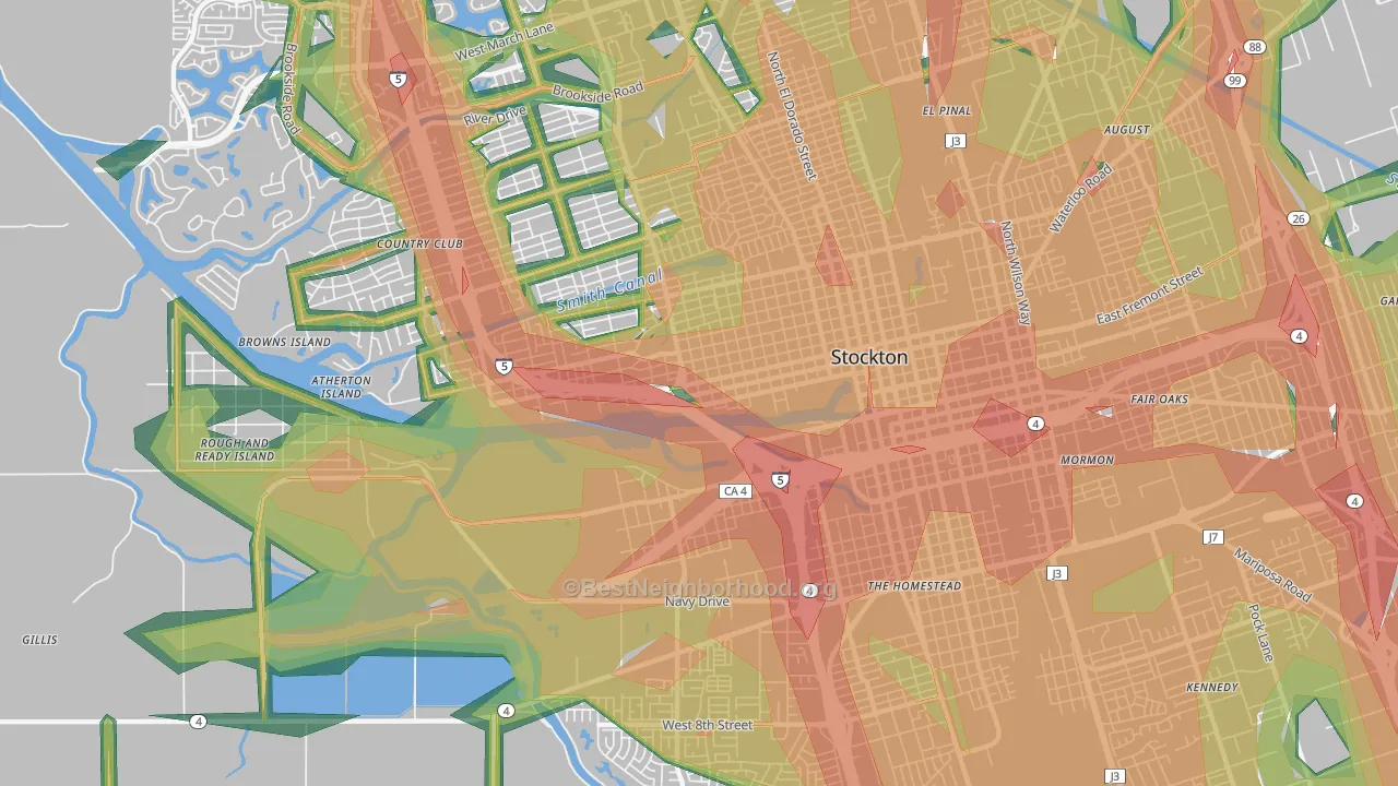 95203, CA Map of Noise Levels in 95203