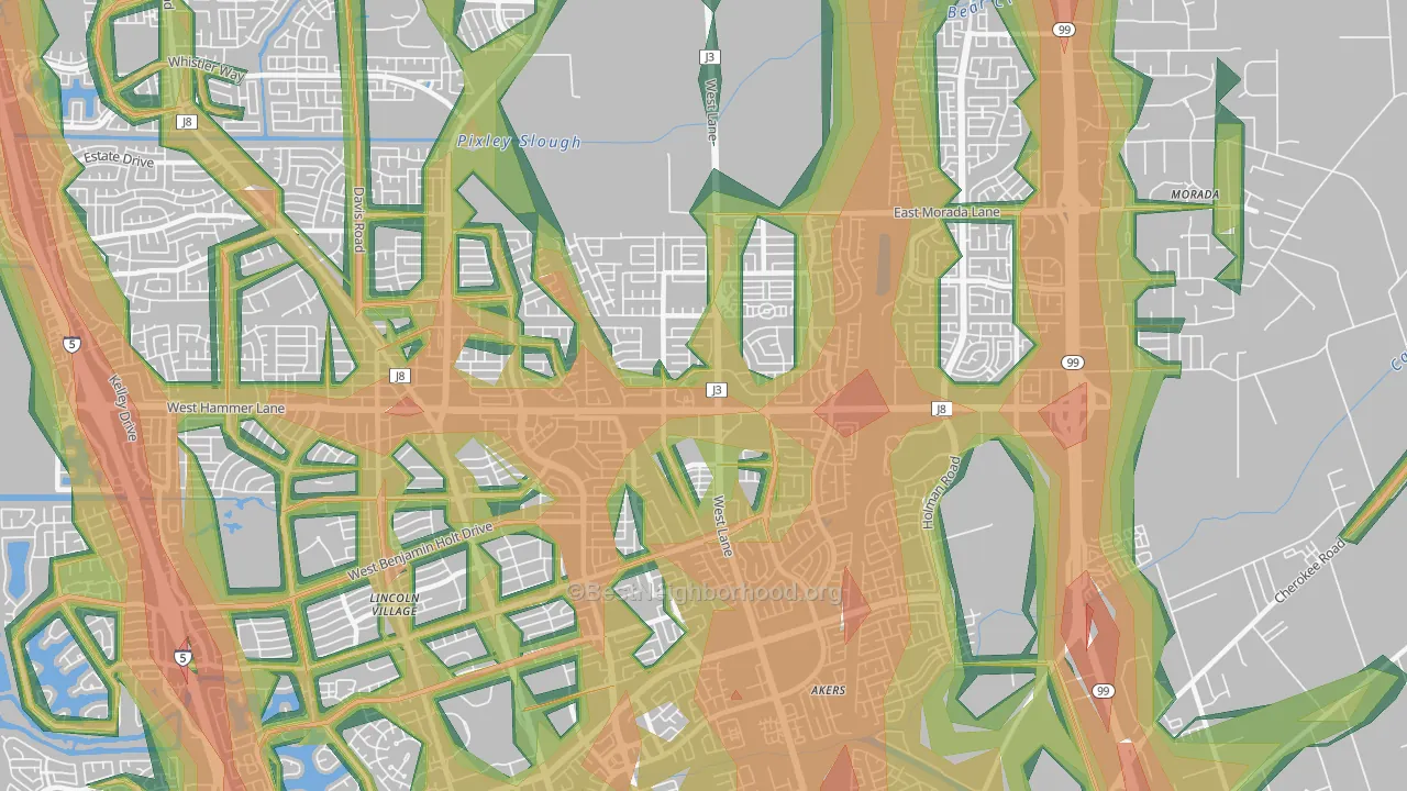 95210, CA Map of Noise Levels in 95210