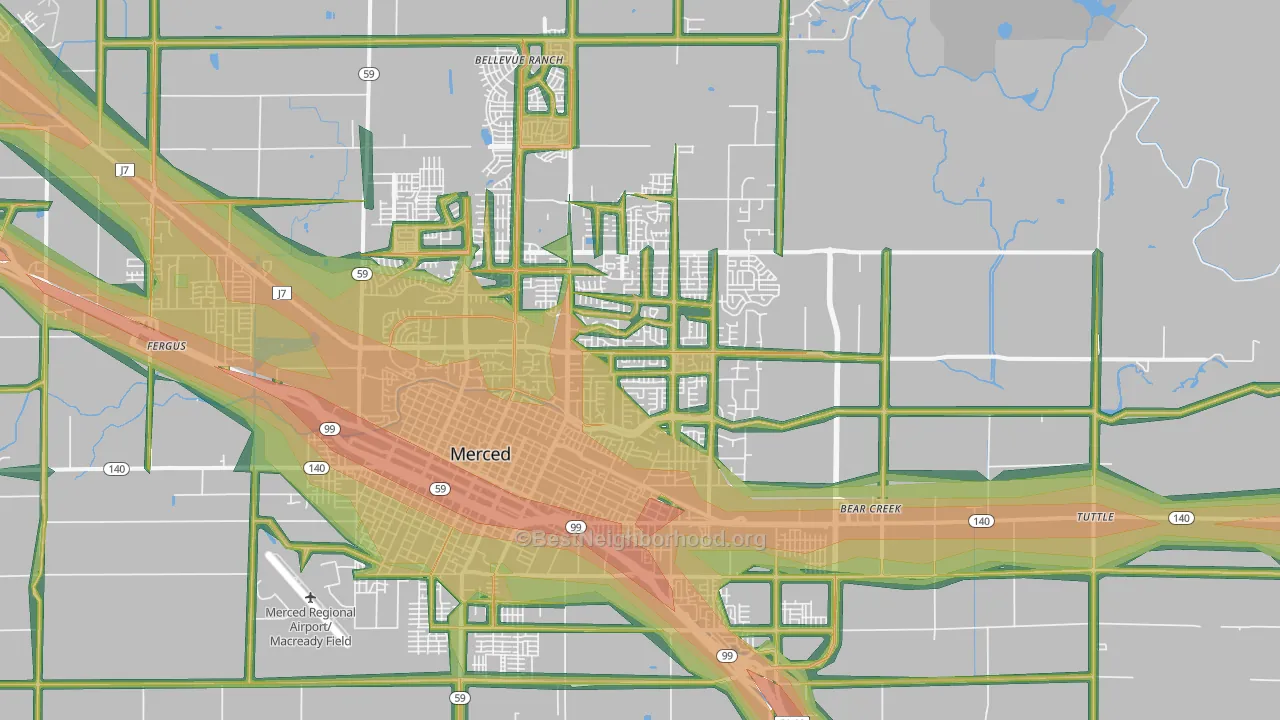 95340, CA Map of Noise Levels in 95340