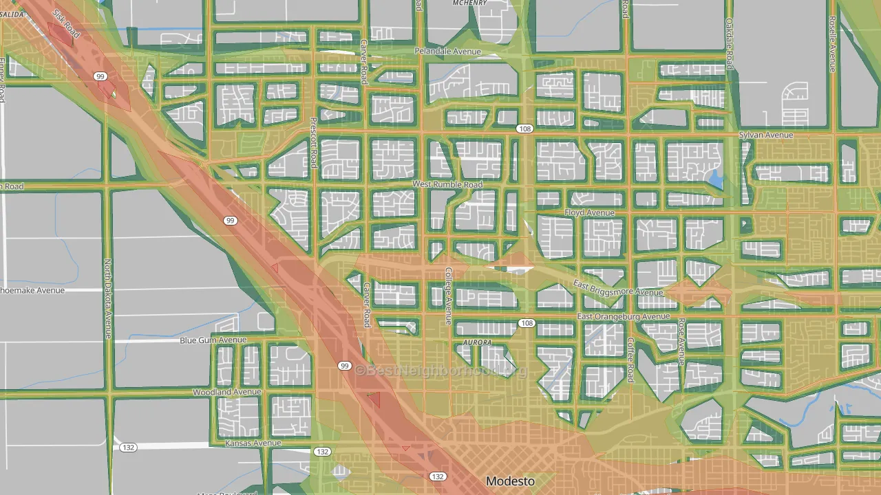 95350, CA Map of Noise Levels in 95350