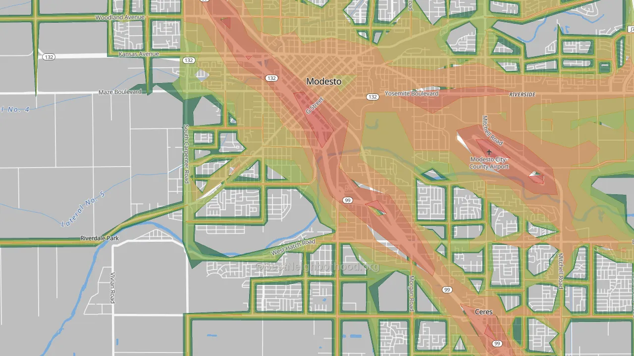 95351, CA Map of Noise Levels in 95351