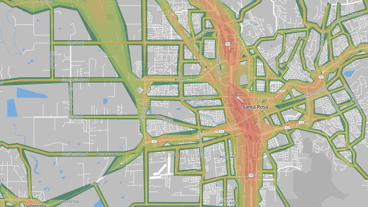 95401, CA Map of Noise Levels in 95401