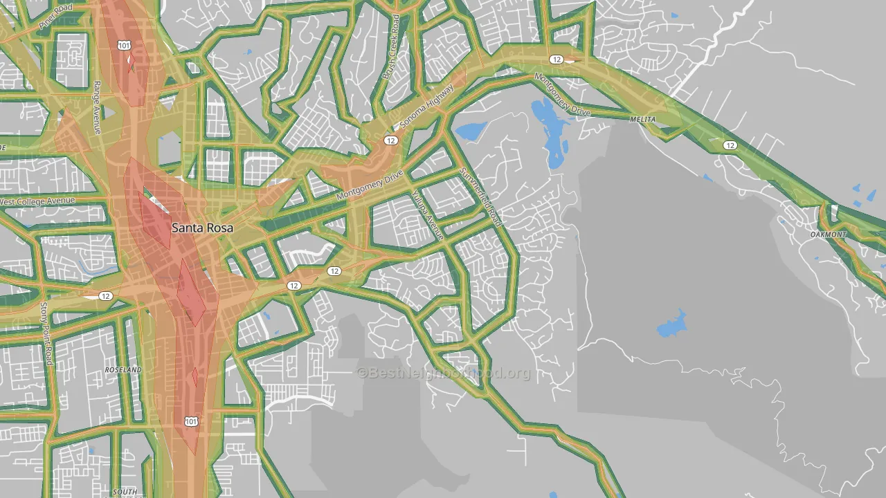 95405, CA Map of Noise Levels in 95405
