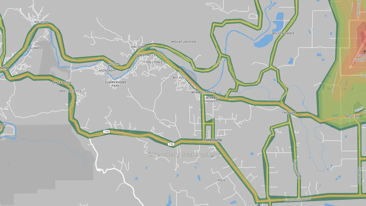 95436, CA Map of Noise Levels in 95436