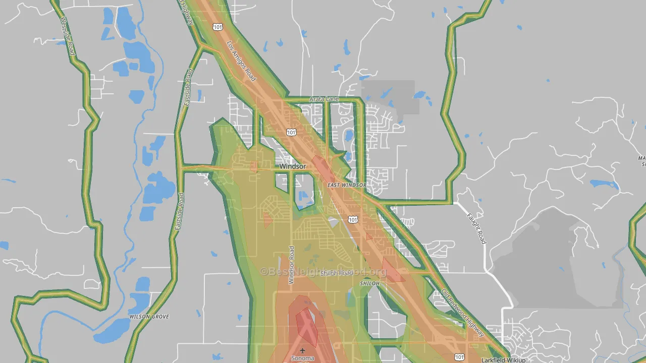 95492, CA Map of Noise Levels in 95492