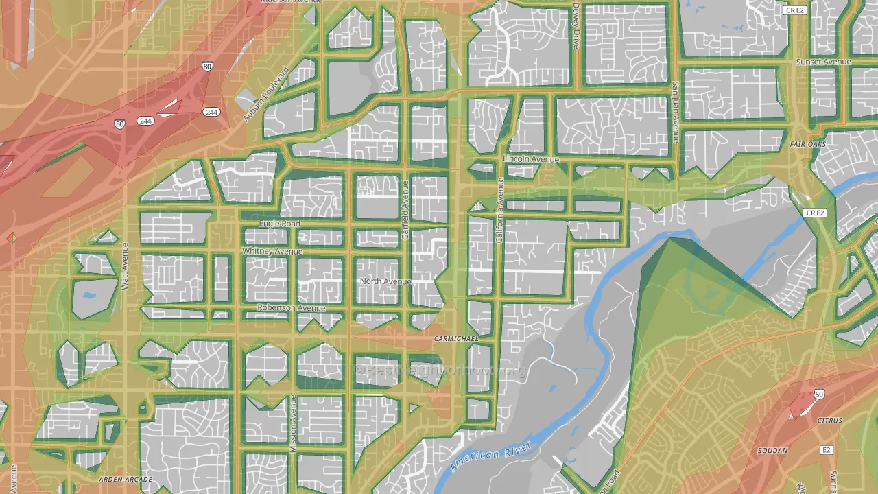 95608, CA Map of Noise Levels in 95608
