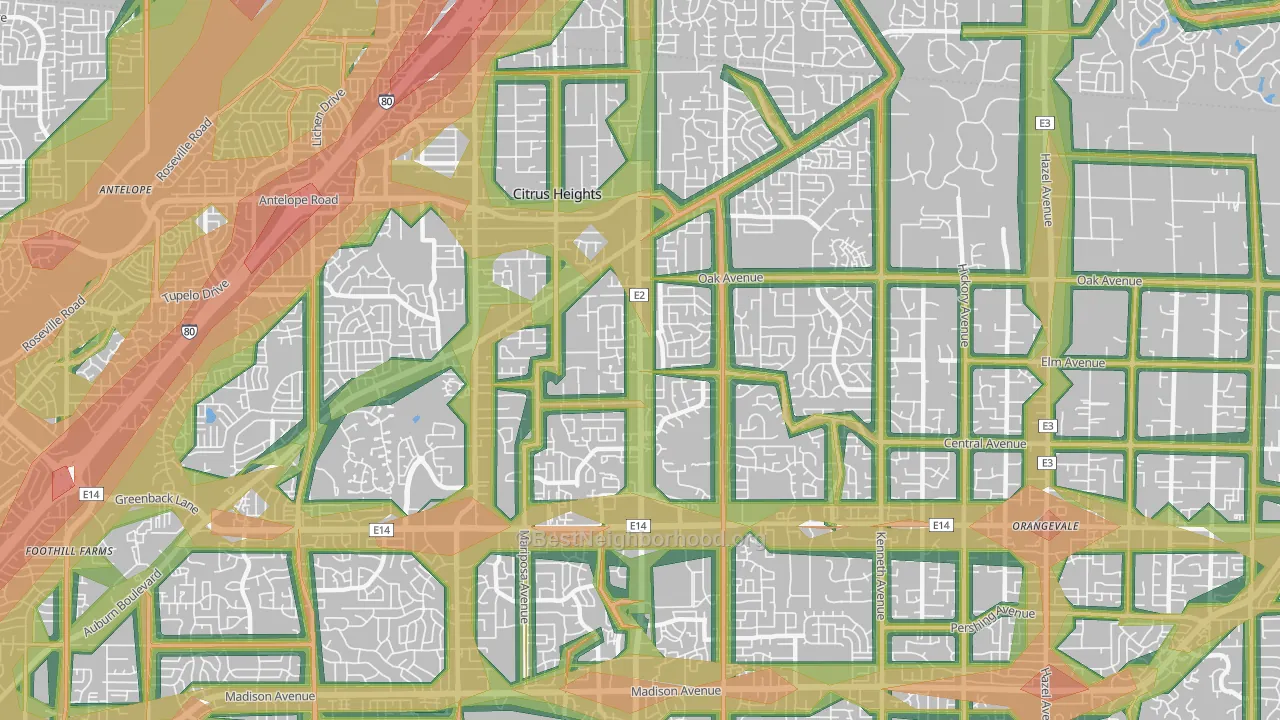 95610, CA Map of Noise Levels in 95610