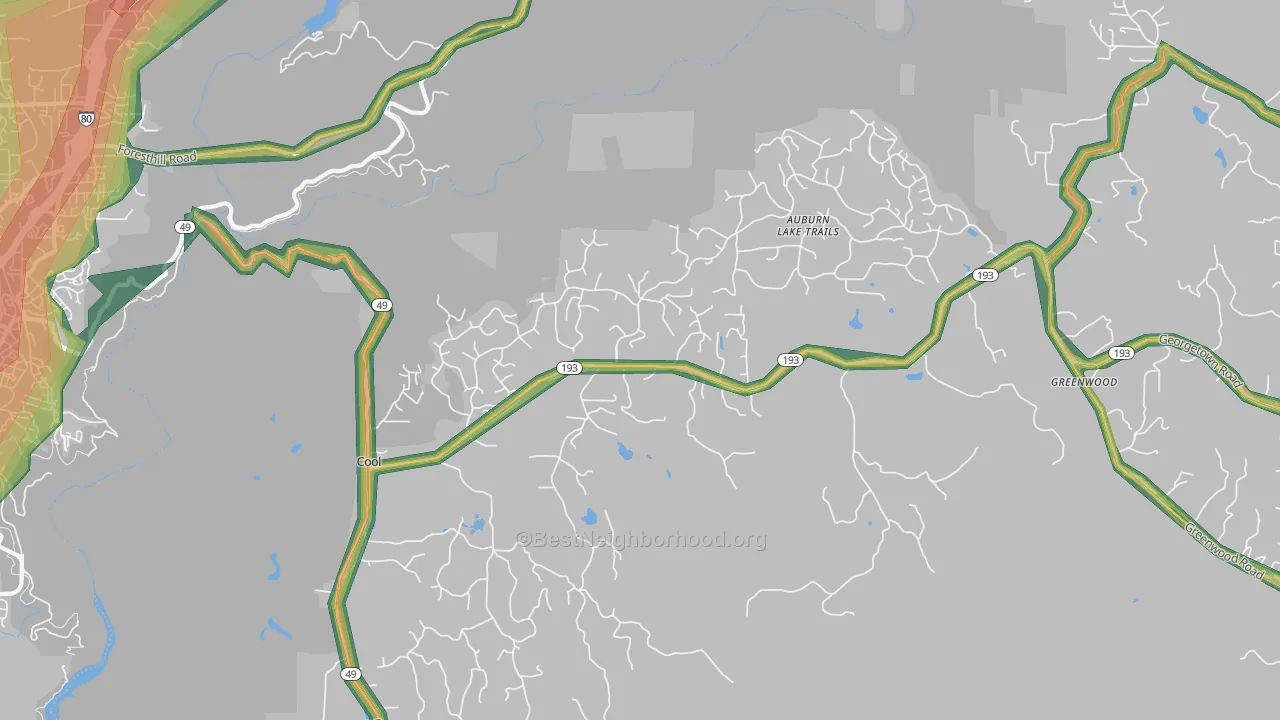 95614, CA Map of Noise Levels in 95614