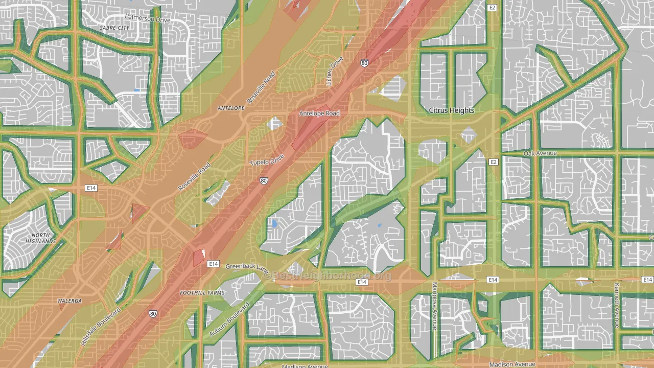 95621, CA Map of Noise Levels in 95621