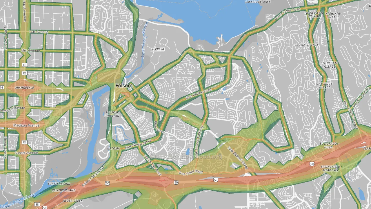 95630, CA Map of Noise Levels in 95630