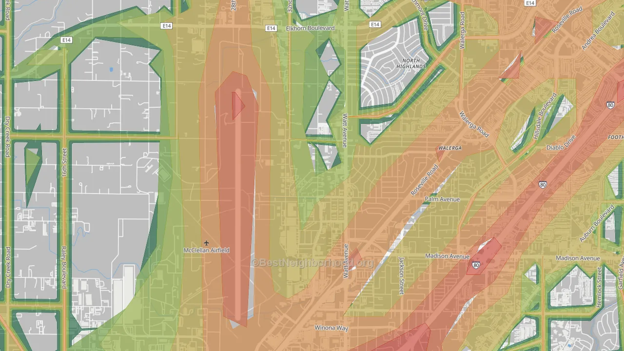 95652, CA Map of Noise Levels in 95652