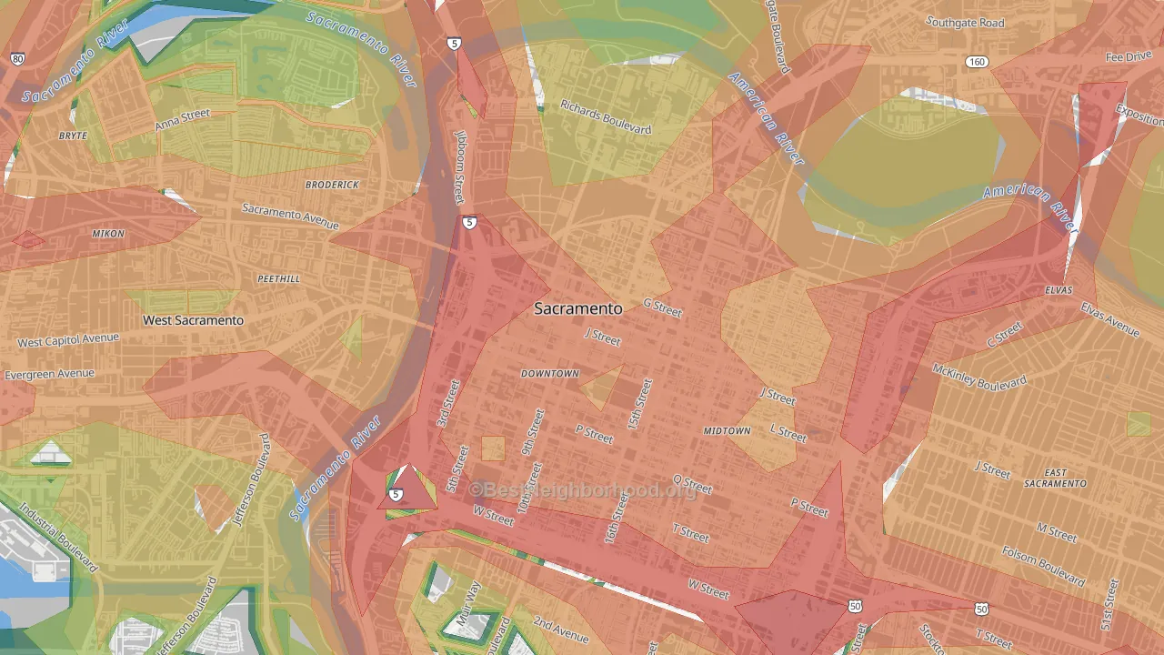 95814, CA Map of Noise Levels in 95814