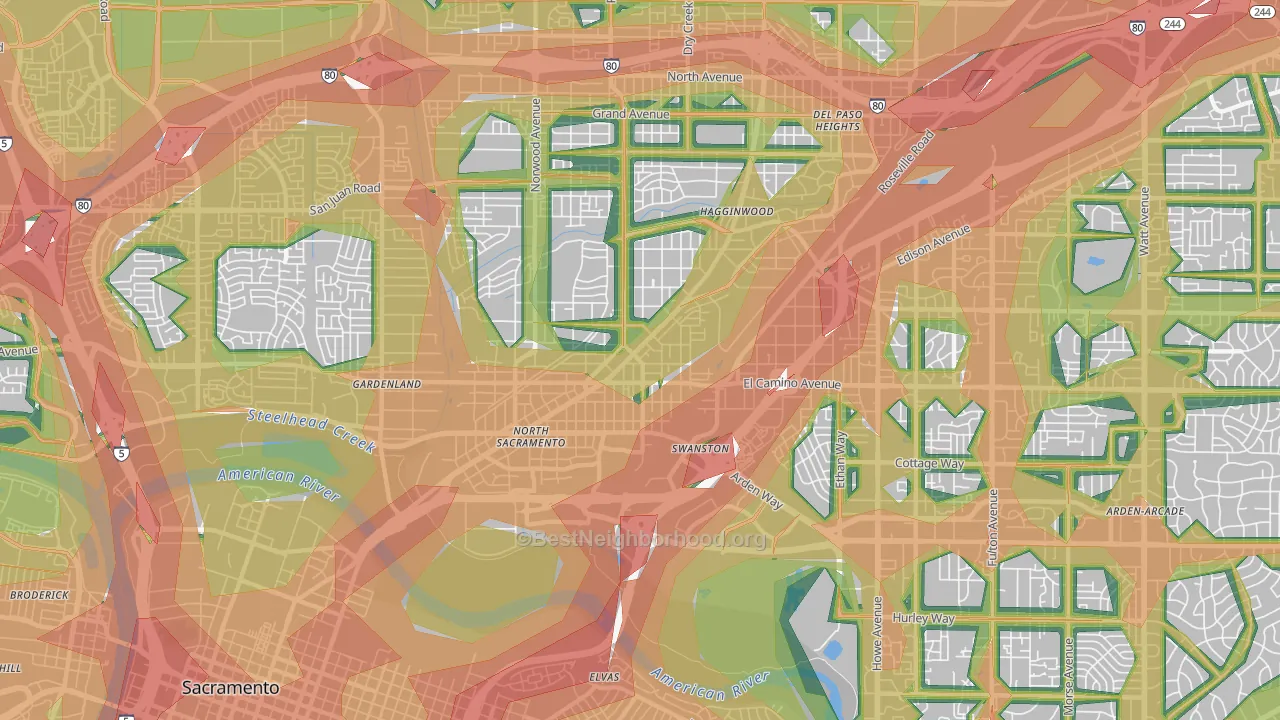95815, CA Map of Noise Levels in 95815