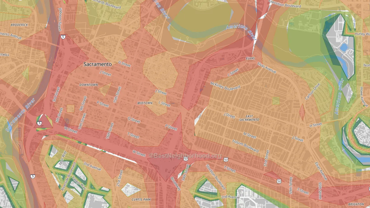 95816, CA Map of Noise Levels in 95816