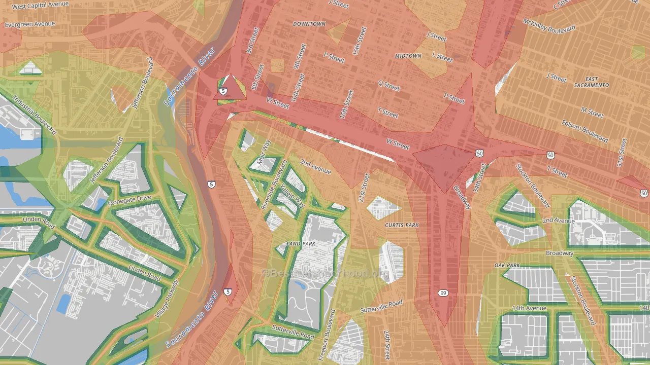 95818, CA Map of Noise Levels in 95818