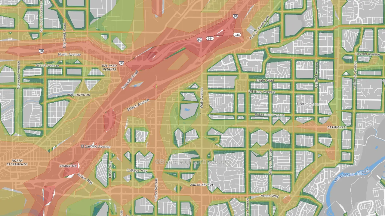 95821, CA Map of Noise Levels in 95821