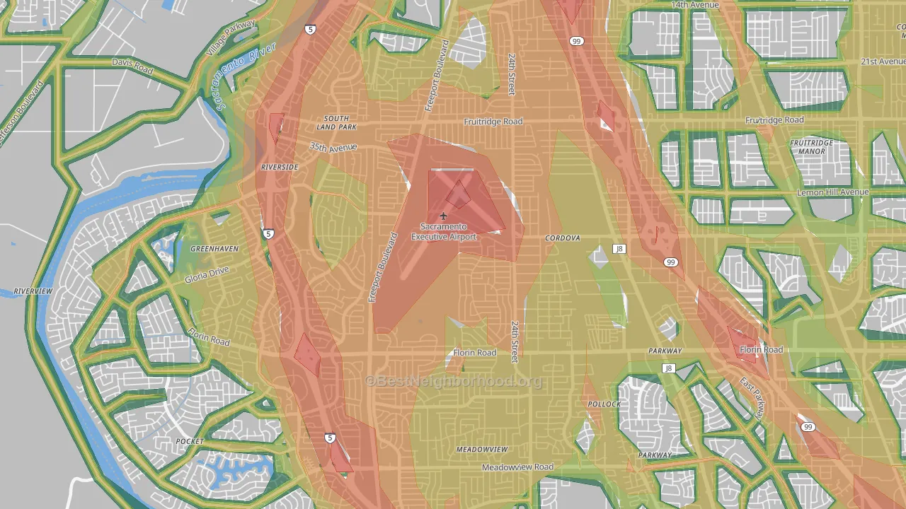95822, CA Map of Noise Levels in 95822