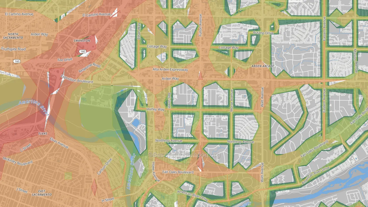 95825, CA Map of Noise Levels in 95825