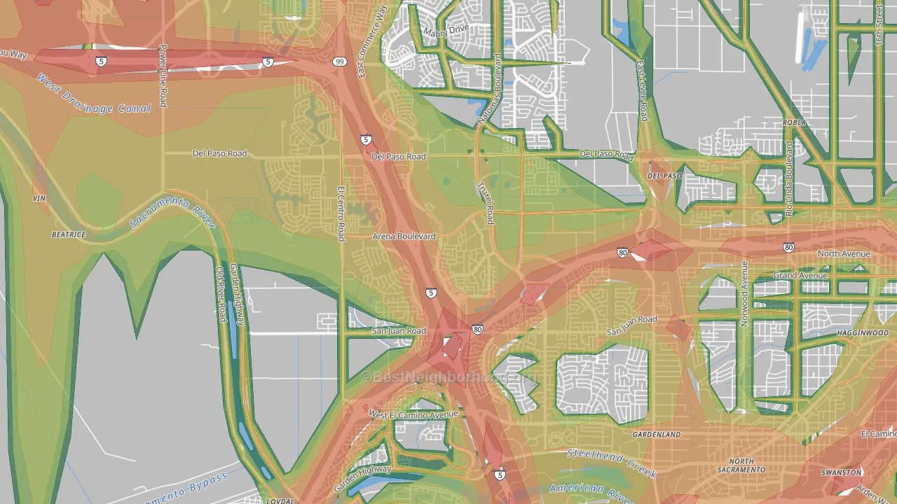 95834, CA Map of Noise Levels in 95834