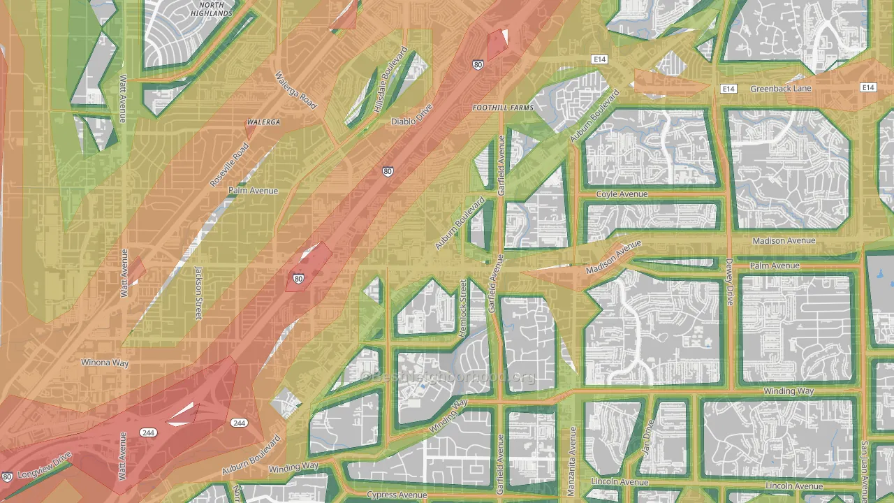 95841, CA Map of Noise Levels in 95841