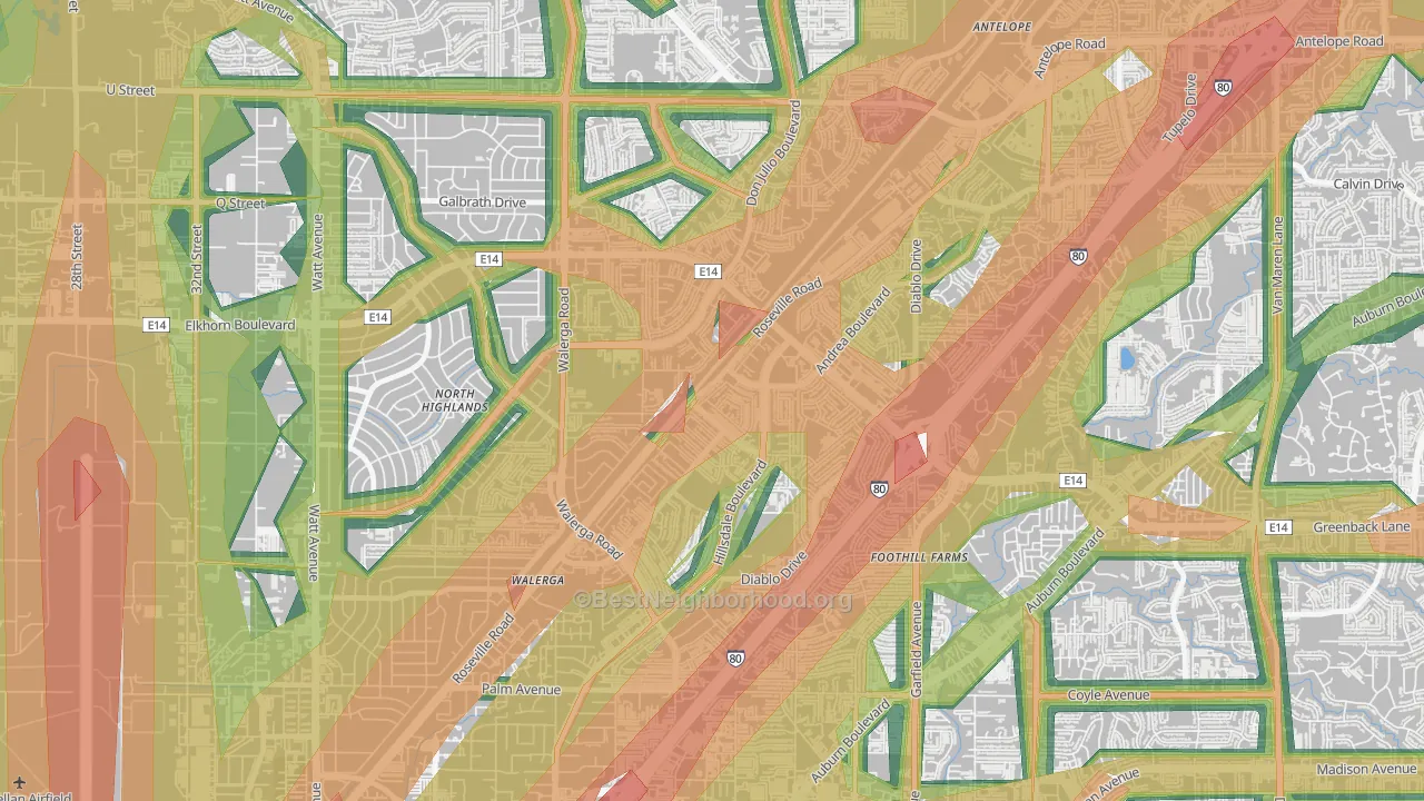 95842, CA Map of Noise Levels in 95842