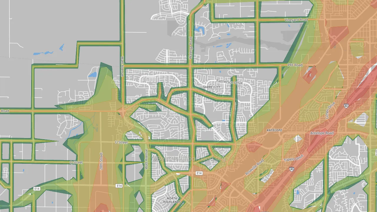 95843, CA Map of Noise Levels in 95843