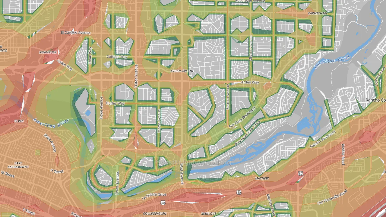 95864, CA Map of Noise Levels in 95864