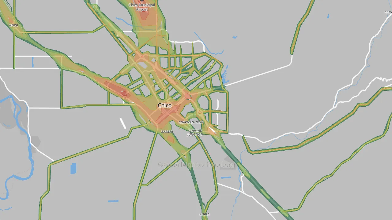 95928, CA Map of Noise Levels in 95928