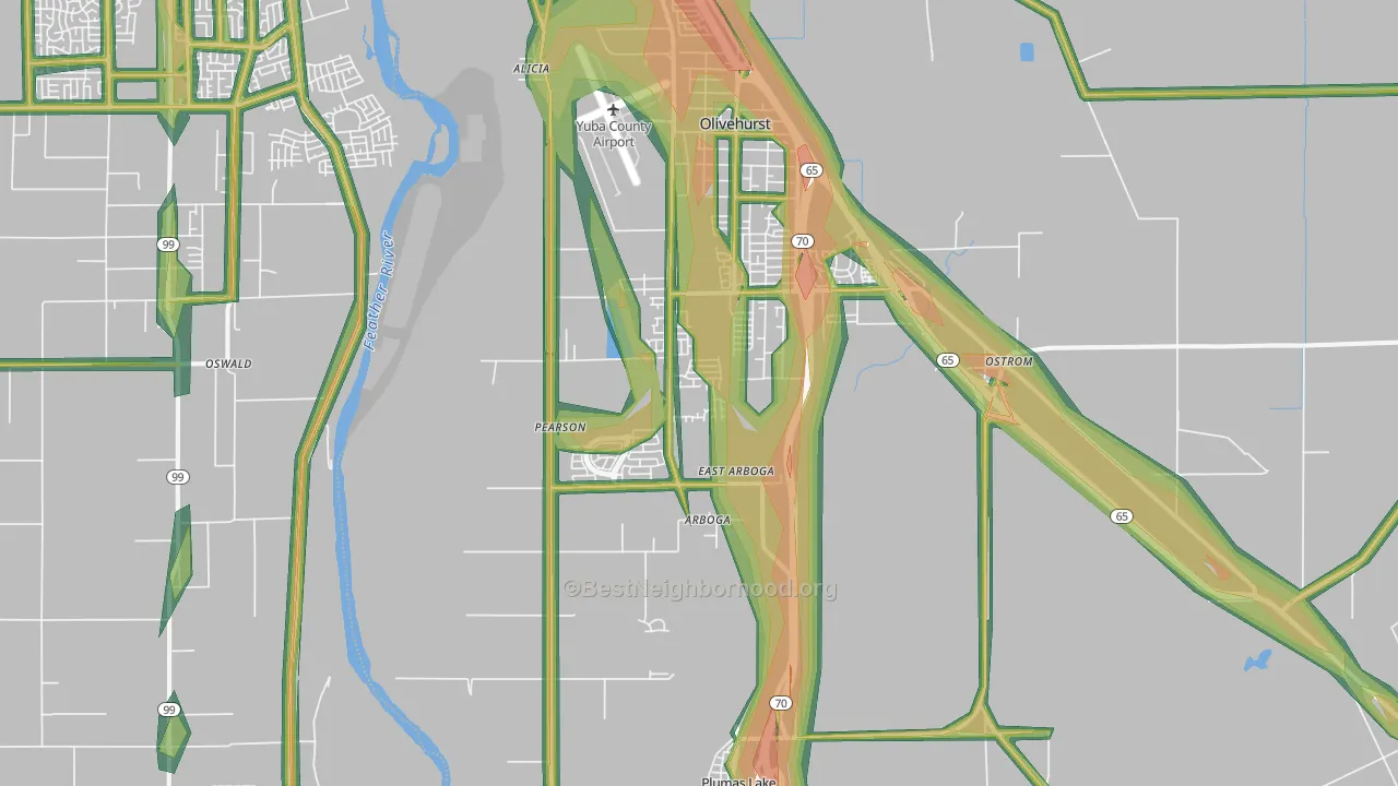 95961, CA Map of Noise Levels in 95961