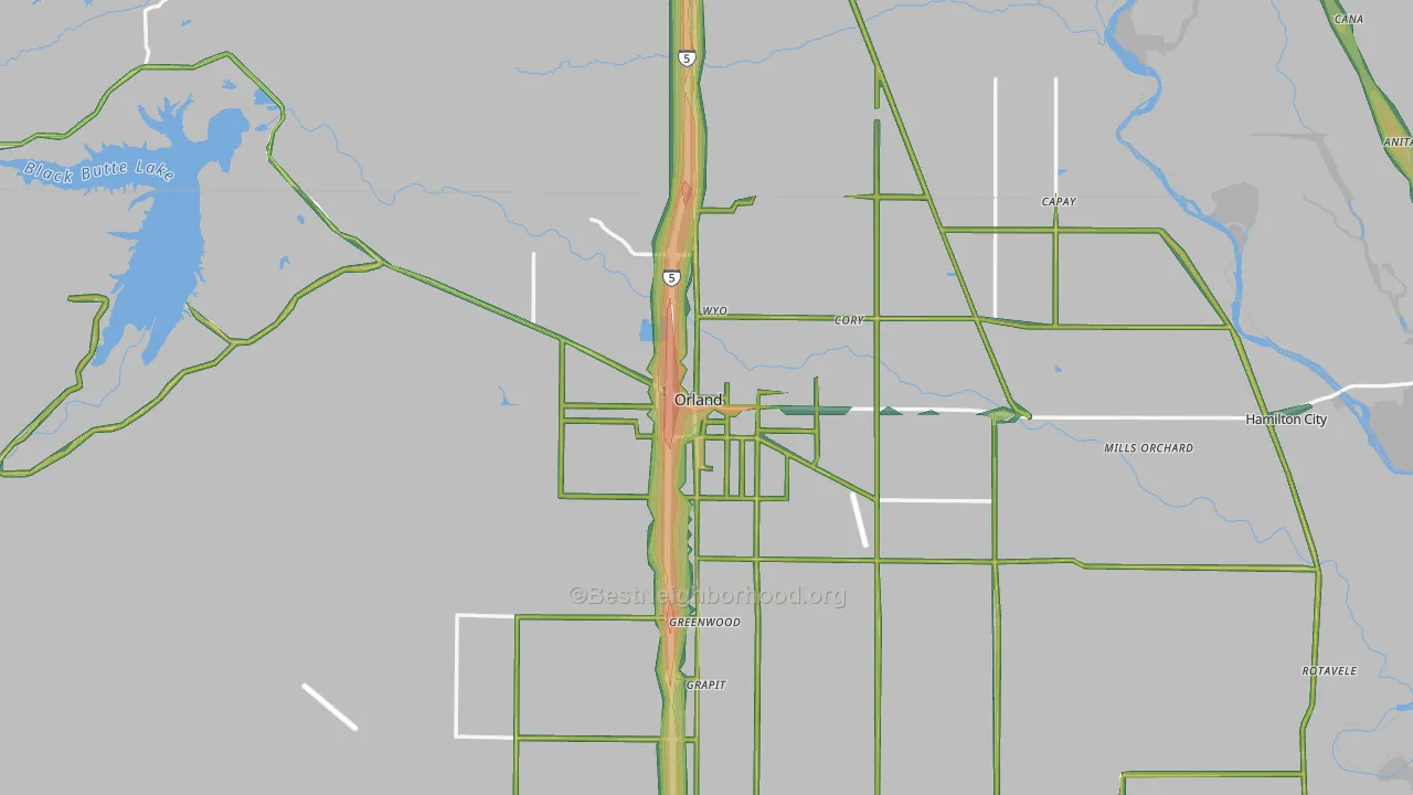 95963, CA Map of Noise Levels in 95963