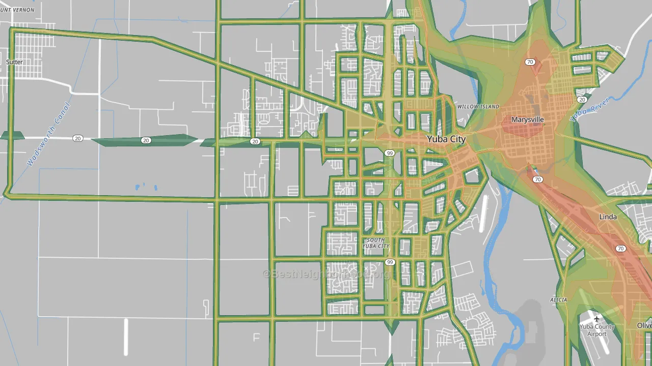95993, CA Map of Noise Levels in 95993